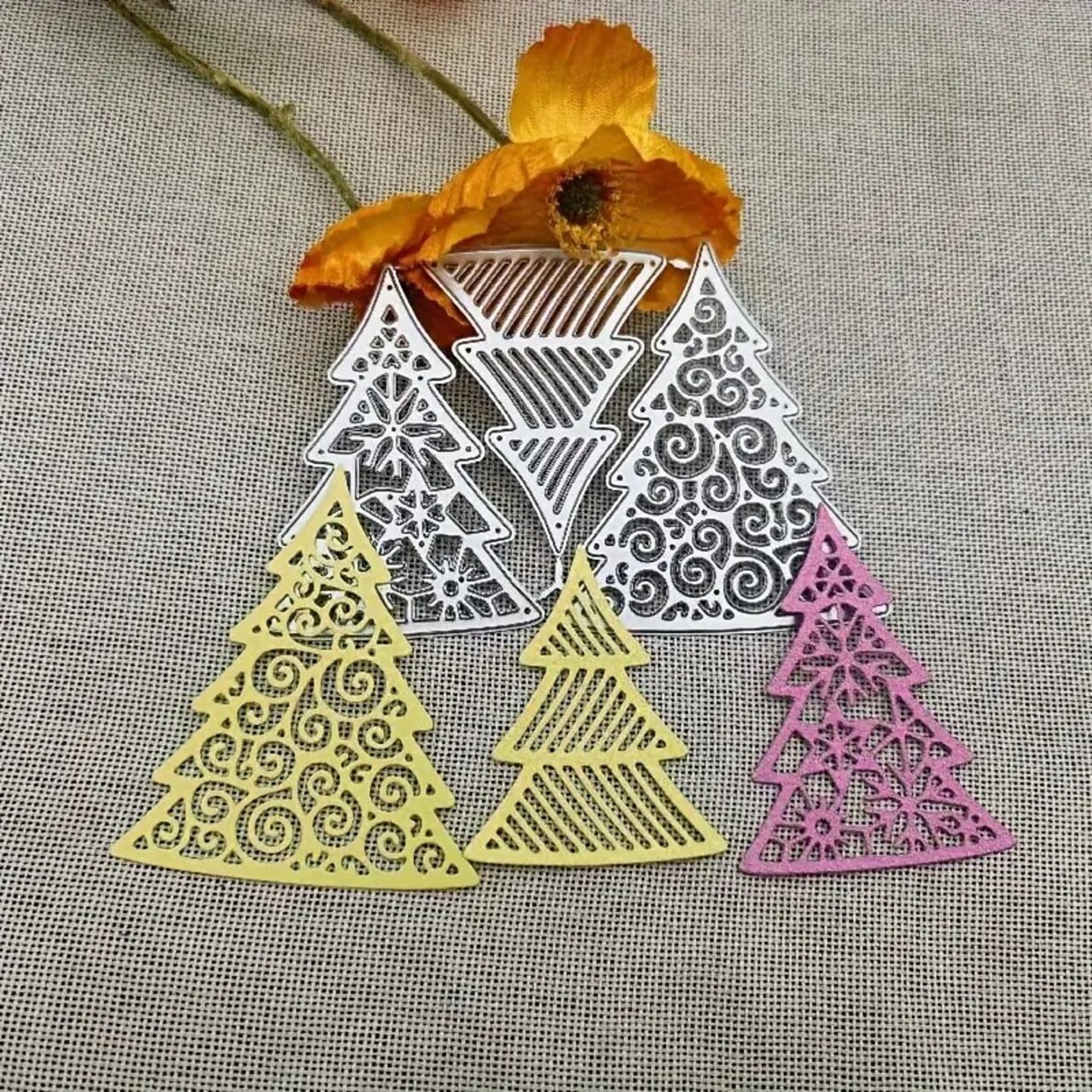 Designer Metal Fancy Christmas Trees Dies Set- 3 Pieces